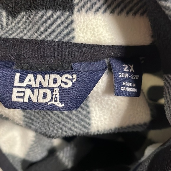 LANDS’ END women’s Plus buffalo check FLEECE zip up black white check size 2X - Picture 7 of 13